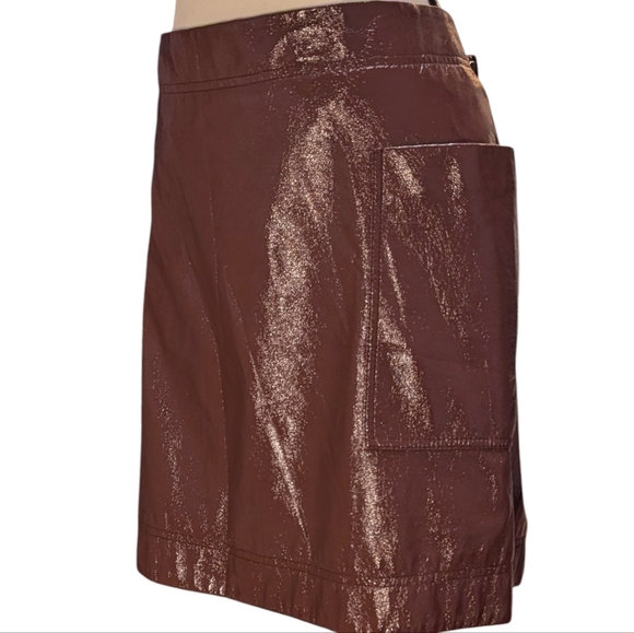 Faux Patent Leather Skirt, Maeve by Anthropologie, Burgundy - Picture 2 of 8